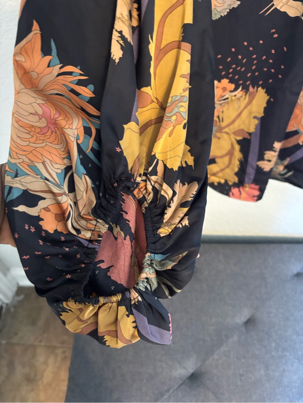 JODIFL Black Floral V-Neck Blouse with Mustard, Coral & Sage - Picture 4 of 9
